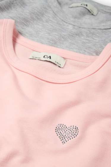 Kinder Mädchen - Multipack 2er - Herz - Thermo-Langarmshirt - grau / rosa