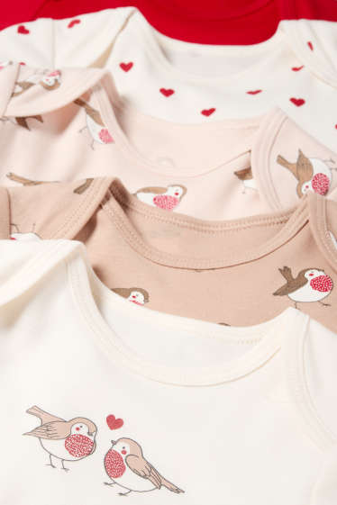 Baby: meisjes - Set van 5 - hartje en roodborstje - rompertje - rood / beige