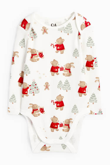 Neonati - Orsacchiotto e albero di Natale - body natalizio per neonati - bianco