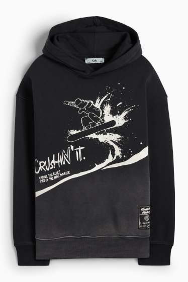 Děti - chlapci - Snowboarďácký motiv - mikina s kapucí - černá