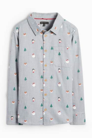 Enfants garçons - Chemise de Noël - à motif - gris clair