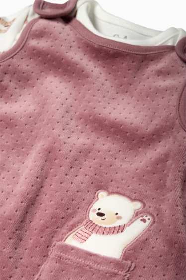 Neonate - Orsetto e pinguino - set con tutina - 2 pezzi - rosa scuro