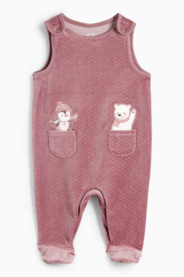 Neonate - Orsetto e pinguino - set con tutina - 2 pezzi - rosa scuro