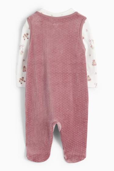Neonate - Orsetto e pinguino - set con tutina - 2 pezzi - rosa scuro