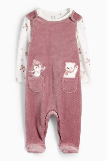 Neonate - Orsetto e pinguino - set con tutina - 2 pezzi - rosa scuro