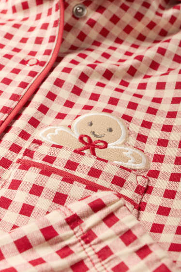 Unisex - Taaitaaipop - babypyjama vor de kerst - 2-delig - geruit - rood / beige