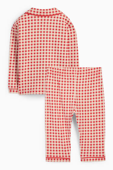 Unisex - Taaitaaipop - babypyjama vor de kerst - 2-delig - geruit - rood / beige