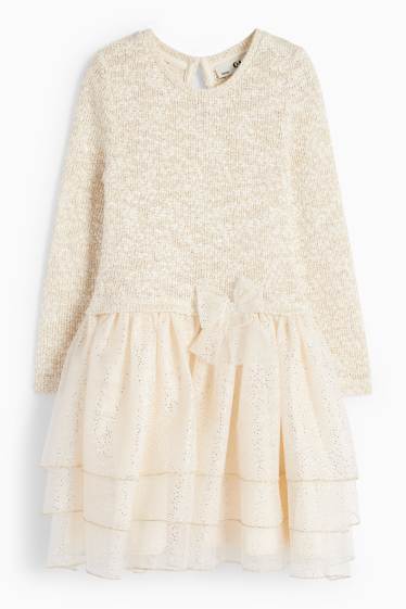 Kinder Mädchen - Kleid - glänzend - cremefarben