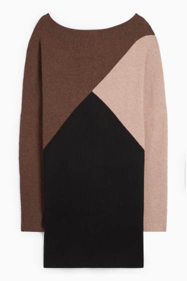 Damen - Strickkleid - gerippt - braun