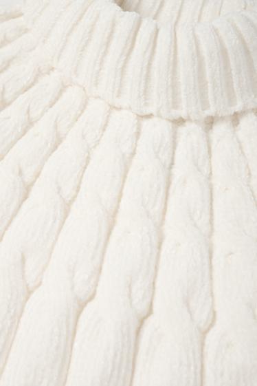 Kinder Mädchen - Chenille-Pullover - Zopfmuster - weiss