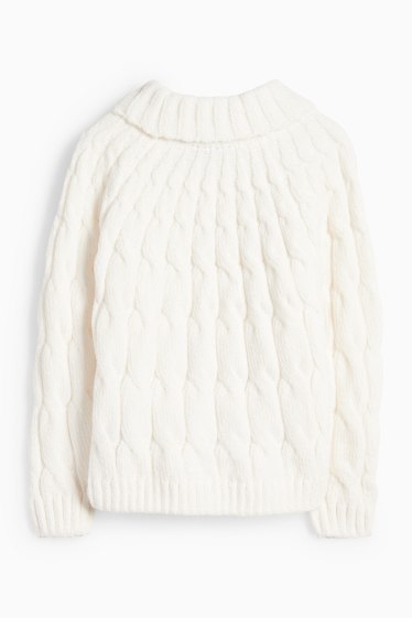 Kinder Mädchen - Chenille-Pullover - Zopfmuster - weiss