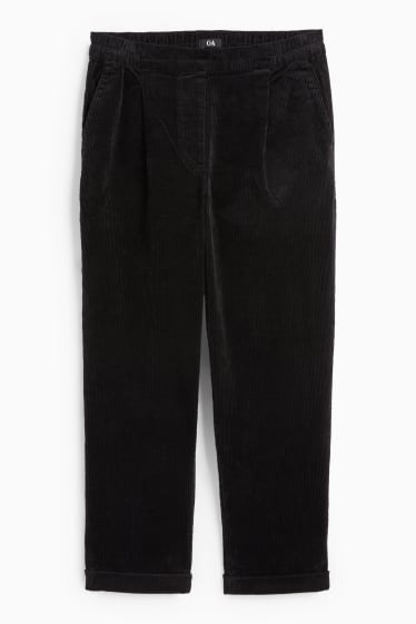 Women - Corduroy trousers - high waist - tapered fit - LYCRA® - black