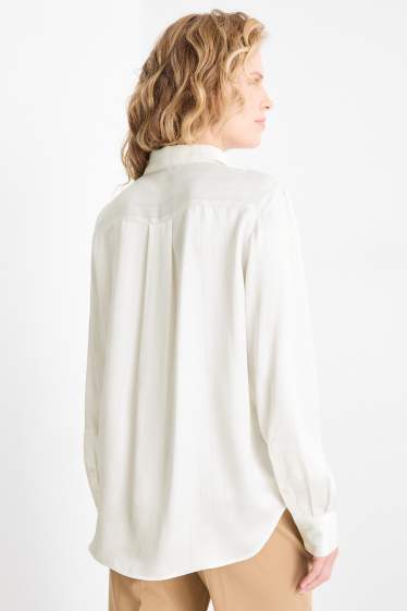 Women - Satin blouse - pinstripes - white
