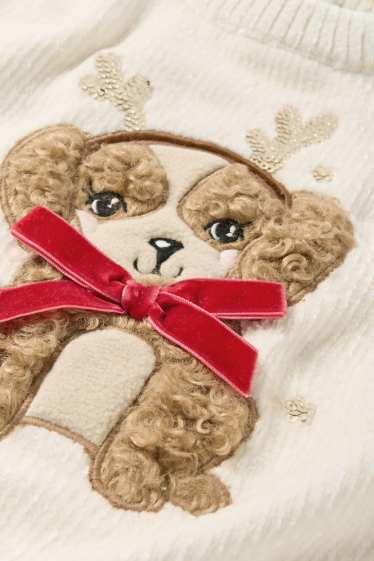 Kinder Mädchen - Welpe - Chenille-Pullover - hellbeige