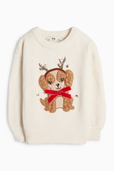 Kinder Mädchen - Welpe - Chenille-Pullover - hellbeige