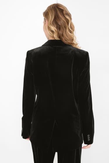 Damen - Samt-Longblazer - Regular Fit - schwarz