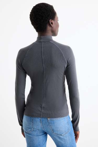 Donna - Maglia a maniche lunghe - slim fit - a coste - grigio scuro