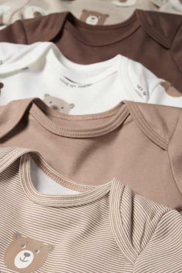 Unisex - Multipack of 5 - teddy bear - baby bodysuit - taupe