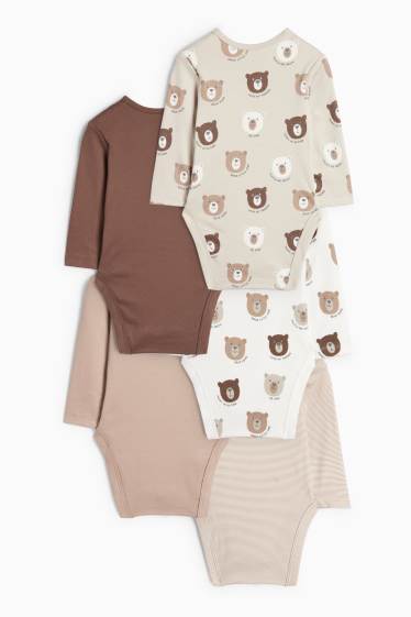 Unisex - Multipack of 5 - teddy bear - baby bodysuit - taupe