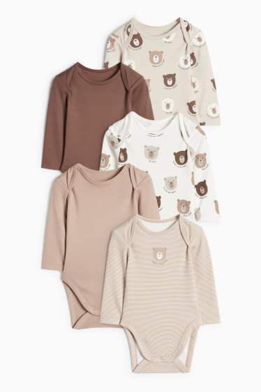 Unisex - Multipack of 5 - teddy bear - baby bodysuit - taupe