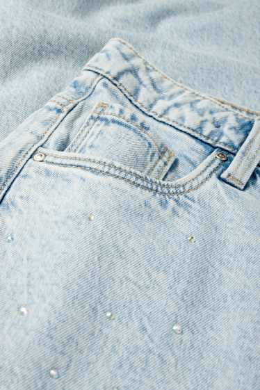Kinder Mädchen - Wide Leg Jeans mit Strasssteinen - helljeansblau