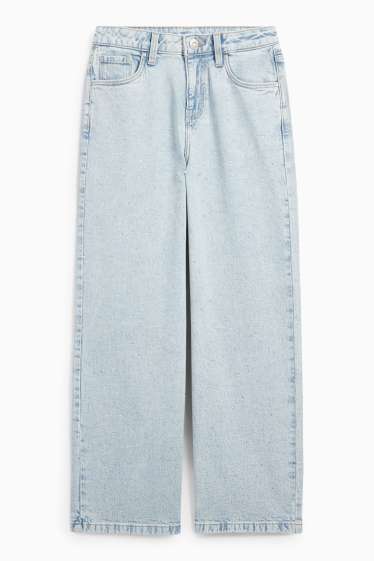 Kinder Mädchen - Wide Leg Jeans mit Strasssteinen - helljeansblau