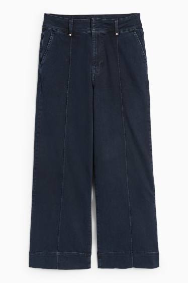 Women - Wide leg jeans - high waist - denim-dark blue
