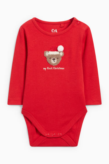 Miminka - chlapci - Medvídek Teddy - vánoční outfit pro novorozence - 3dílný - bílá/červená