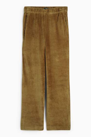 Women - Velvet trousers - high waist - wide leg - ribbed - beige