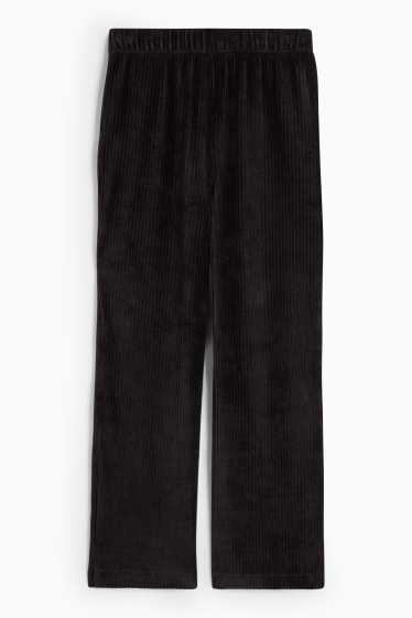 Damen - Samthose - High Waist - Wide Leg - gerippt - schwarz