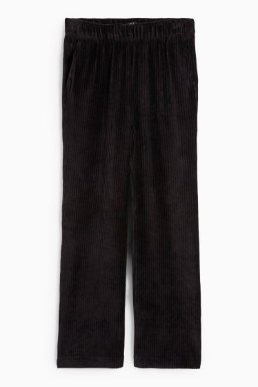 Damen - Samthose - High Waist - Wide Leg - gerippt - schwarz