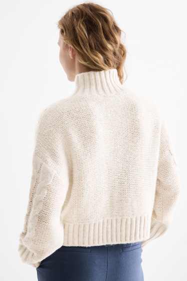 Femmes - Pull court - motif tressé - beige clair