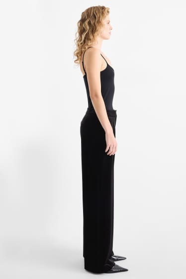 Femei - Pantaloni office din catifea - talie medie - wide leg - negru