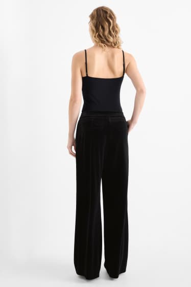 Femei - Pantaloni office din catifea - talie medie - wide leg - negru