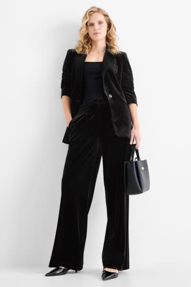 Femei - Pantaloni office din catifea - talie medie - wide leg - negru