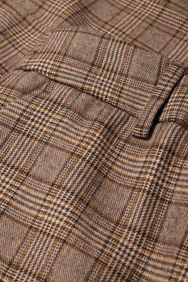 Donna - Pantaloni di stoffa - vita media - gamba ampia - a quadretti - marrone
