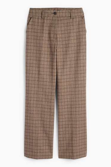 Donna - Pantaloni di stoffa - vita media - gamba ampia - a quadretti - marrone