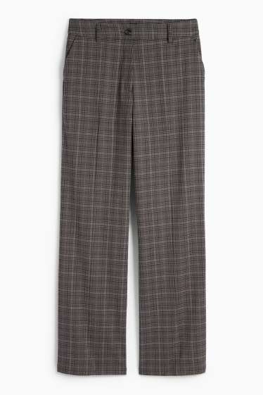 Dames - Pantalon - mid waist - wide leg - geruit - donkergrijs