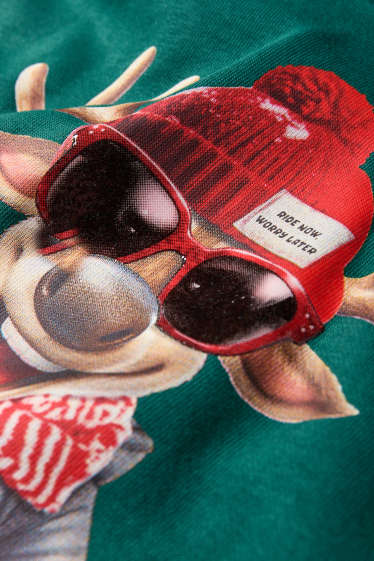 Enfants garçons - Renne et snowboard - sweat à capuche de Noël - vert