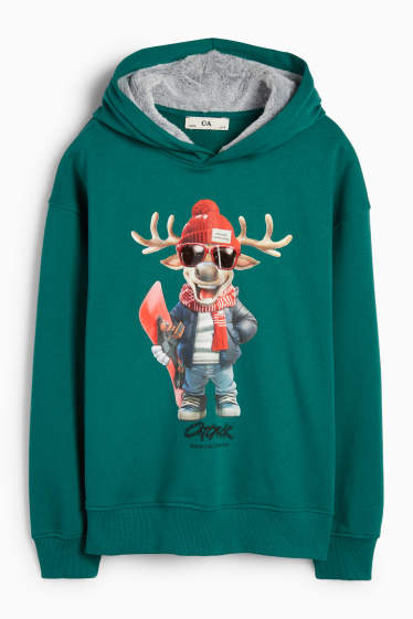 Enfants garçons - Renne et snowboard - sweat à capuche de Noël - vert