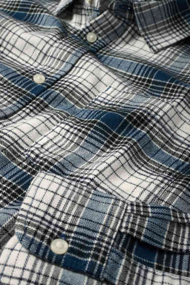 Pánské - Flanelová košile - regular fit - kent - kostkovaná - modrá