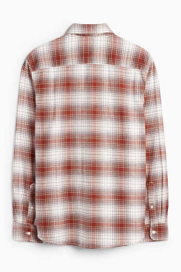 Pánské - Flanelová košile - regular fit - kent - kostkovaná - hnědá