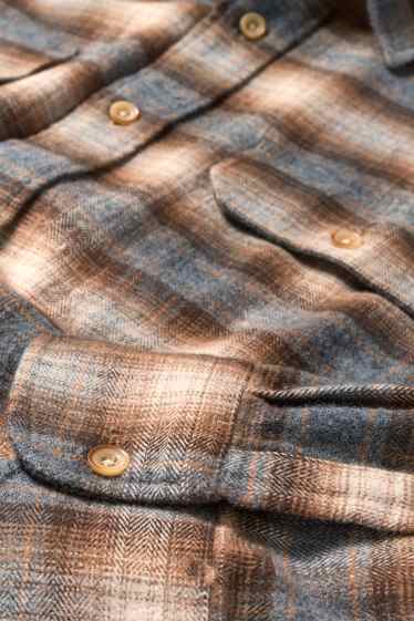 Men - Flannel shirt - regular fit - kent collar - check - light brown