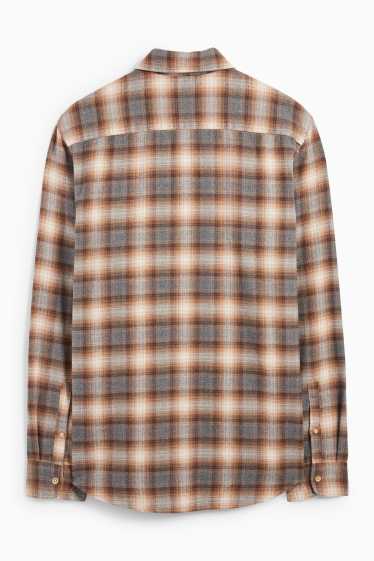 Men - Flannel shirt - regular fit - kent collar - check - light brown