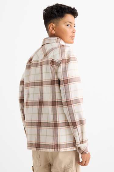 Kinder Buben - Flanell-Hemdjacke - kariert - hellbraun