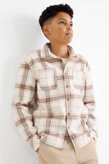 Kinder Buben - Flanell-Hemdjacke - kariert - hellbraun
