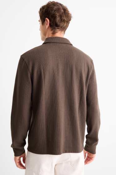 Home - Polo - relaxed fit - texturat - marró fosc