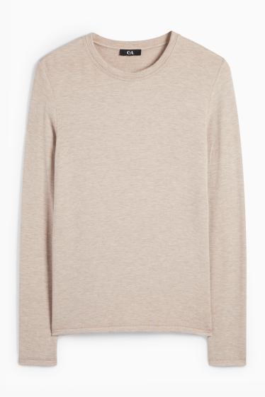 Women - Long sleeve top - slim fit - taupe
