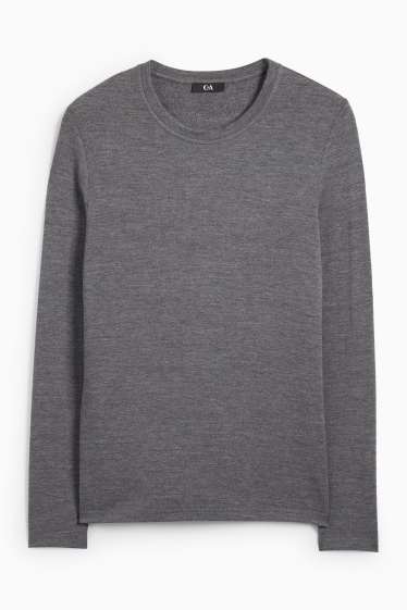 Women - Long sleeve top - slim fit - gray-melange