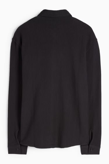 Pánské - Košile - relaxed fit - kent - žebrovaná - černá